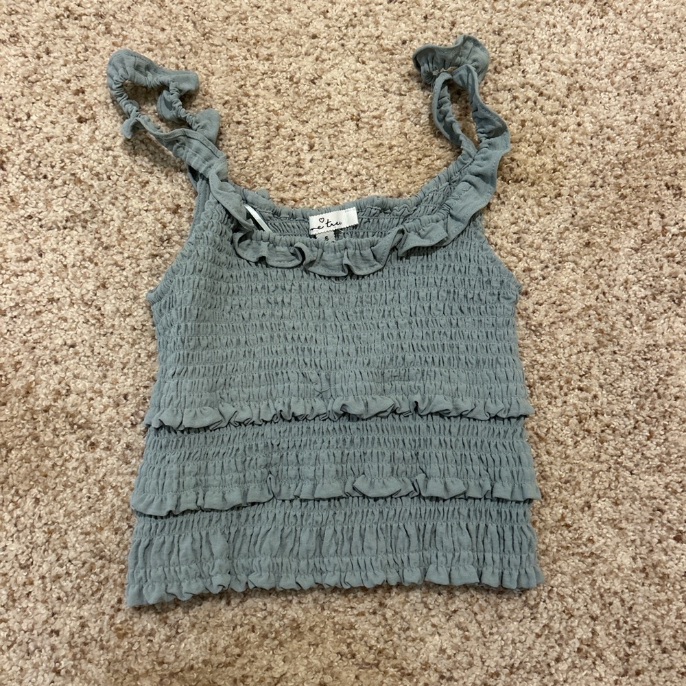 green cropped ruffle tank top